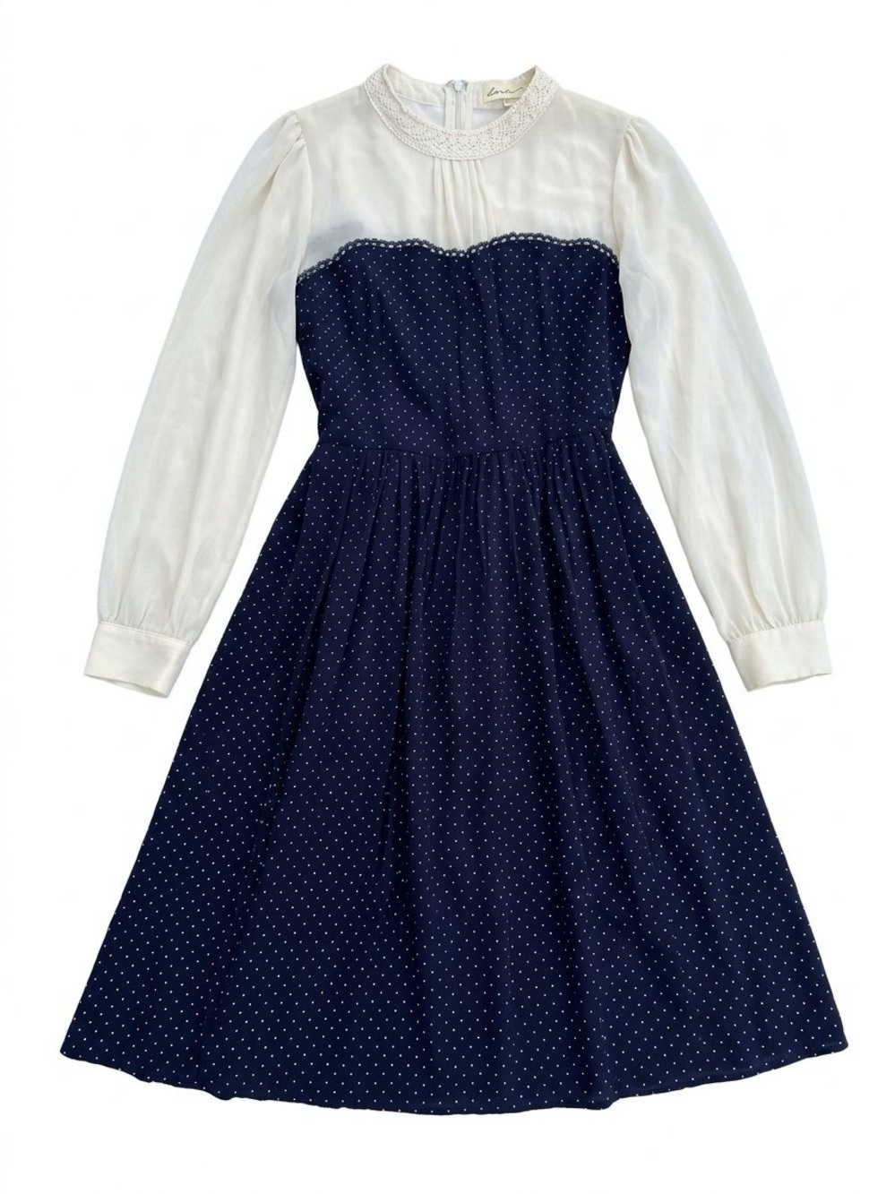 ANTHRO X COMME TOI Navy Polka Dot Chiffon Sweetheart Dress | M